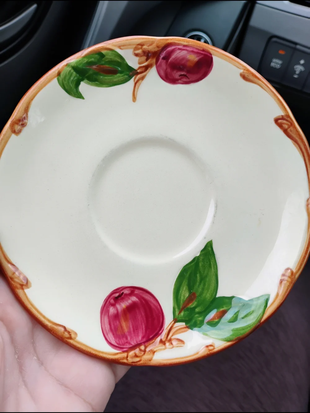 Vintage Franciscan Hand-Painted Fruit Saucer in Cream, Red, Green